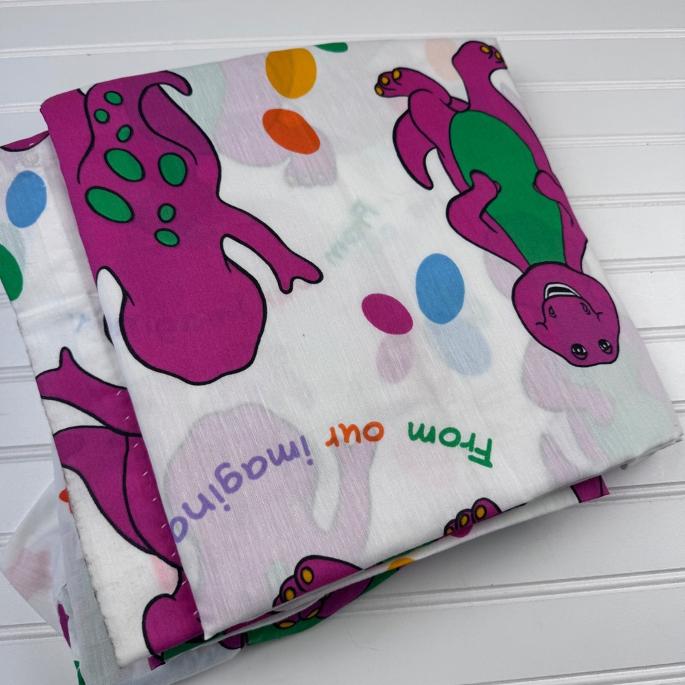 Vintage  1992 Barney The Dinosaur Curtain Panels Lot of 4 40"x82" Pocket Rod